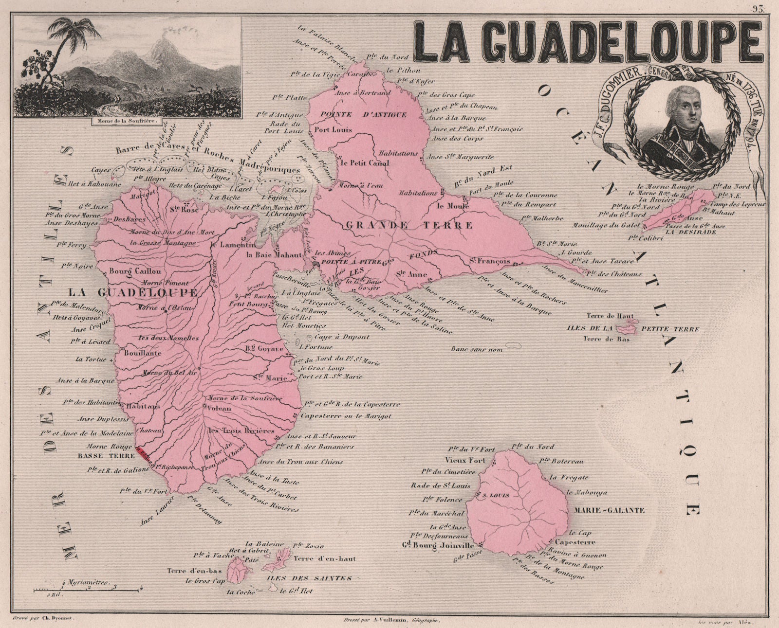 GUADELOUPE & MARIE-GALANTE. Soufrière. Dugommier. Antilles. VUILLEMIN 1879 map